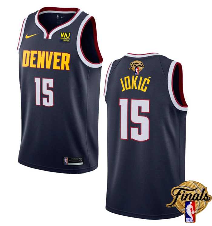 Men%27s Denver Nuggets #15 Nikola Jokic Navy 2023 Finals Icon Edition Stitched Basketball Jersey Dzhi
